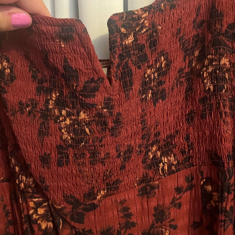 Free People Jaymes Burgundy Floral Long Sleeve Dress - Picture 2 of 7